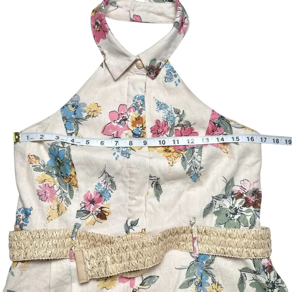 House of Harlow 1960 | Women | Floral Linen Blend Halter Belted Romper | Sz 12